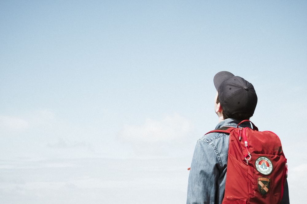 Student looking at sky